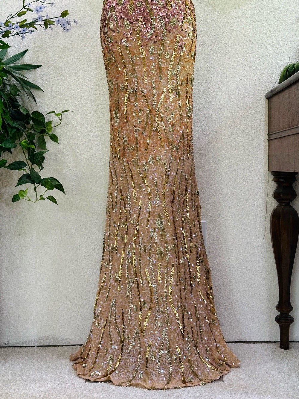 Scala Gold and Pink Sequin Strapless Maxi Gown - Picture 6 of 16